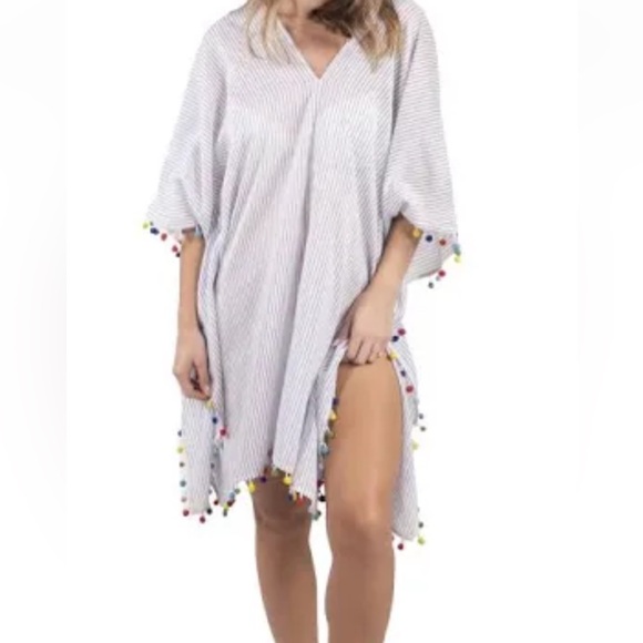 NWT “SHORE DRIVE” Striped Swim Coverup Caftan Tunic 🌸 Semi Sheer FreeSize - Picture 14 of 14